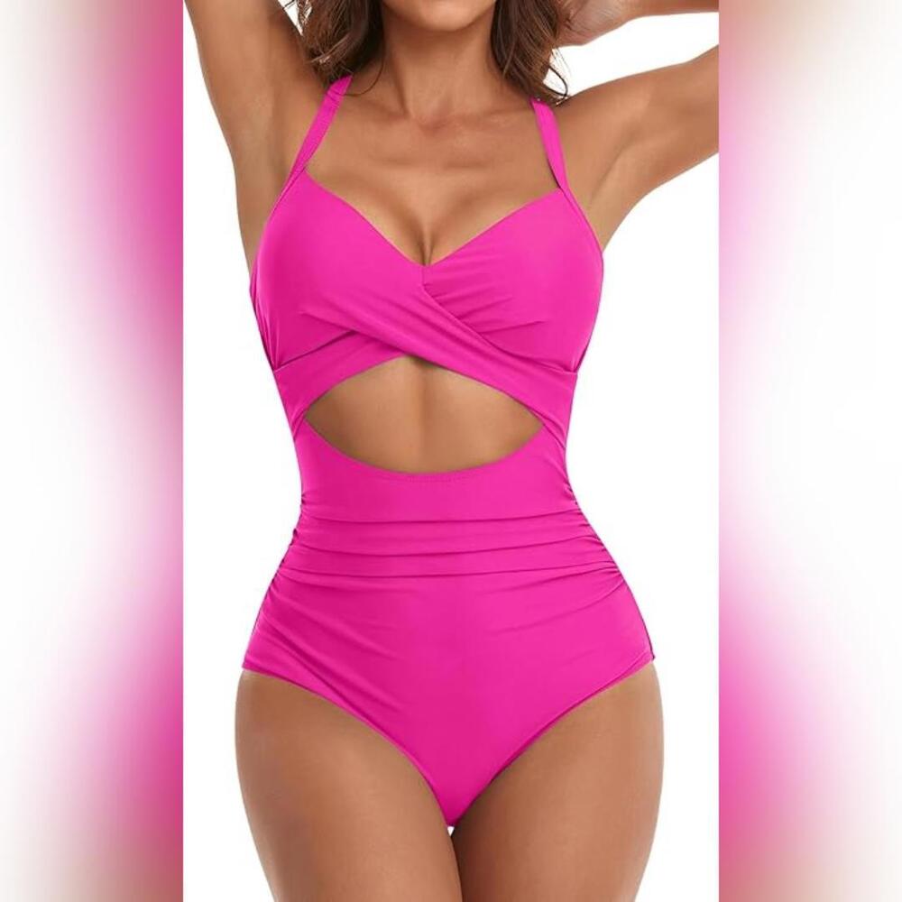 NWOT Eomenie One Piece Cutout High Waisted Wrap Tie Swimsuit, Large (12-14)